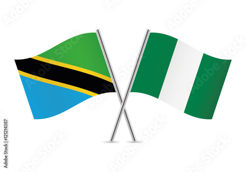 Tanzania and Nigeria flags. Vector illustration.
