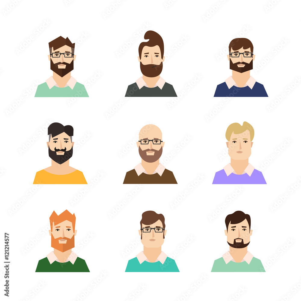 Man Avatars Hypsters with Various Hair Style and Beard. Vector Man Avatars Hypsters with Various Hair Style and Beard. Vector