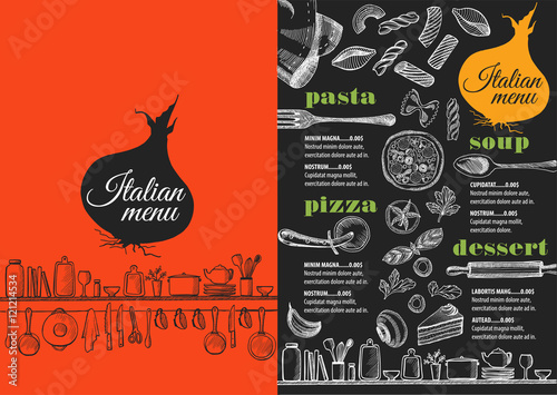 Menu italian restaurant, food template placemat.