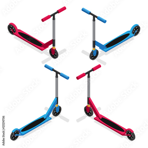Colorful Push Kick Scooter Set. Vector