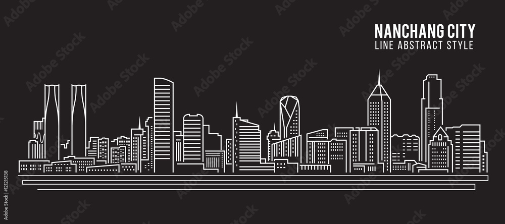 Plakat Cityscape Building Line art Vector Illustration design - Nanchang city
