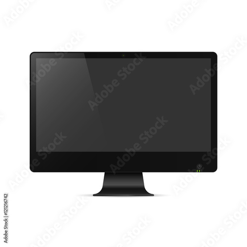 Realistic detalied computer monitor. Black display. Vector isolated illustration.