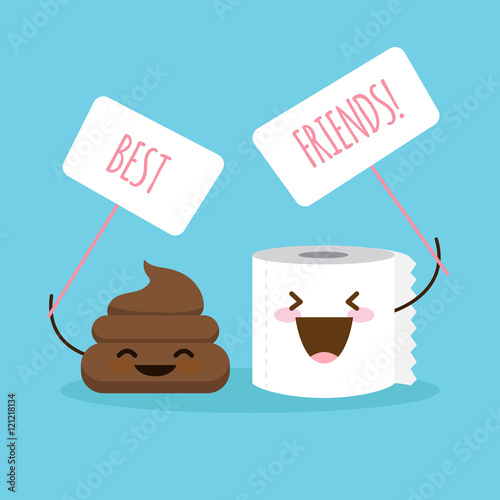 Vector cartoon shit and toilet paper illustration with posters.