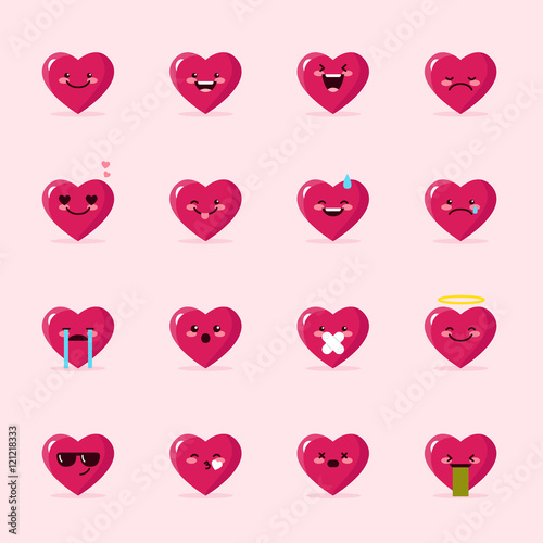Vector heart emoticons collection. Cute emoji set