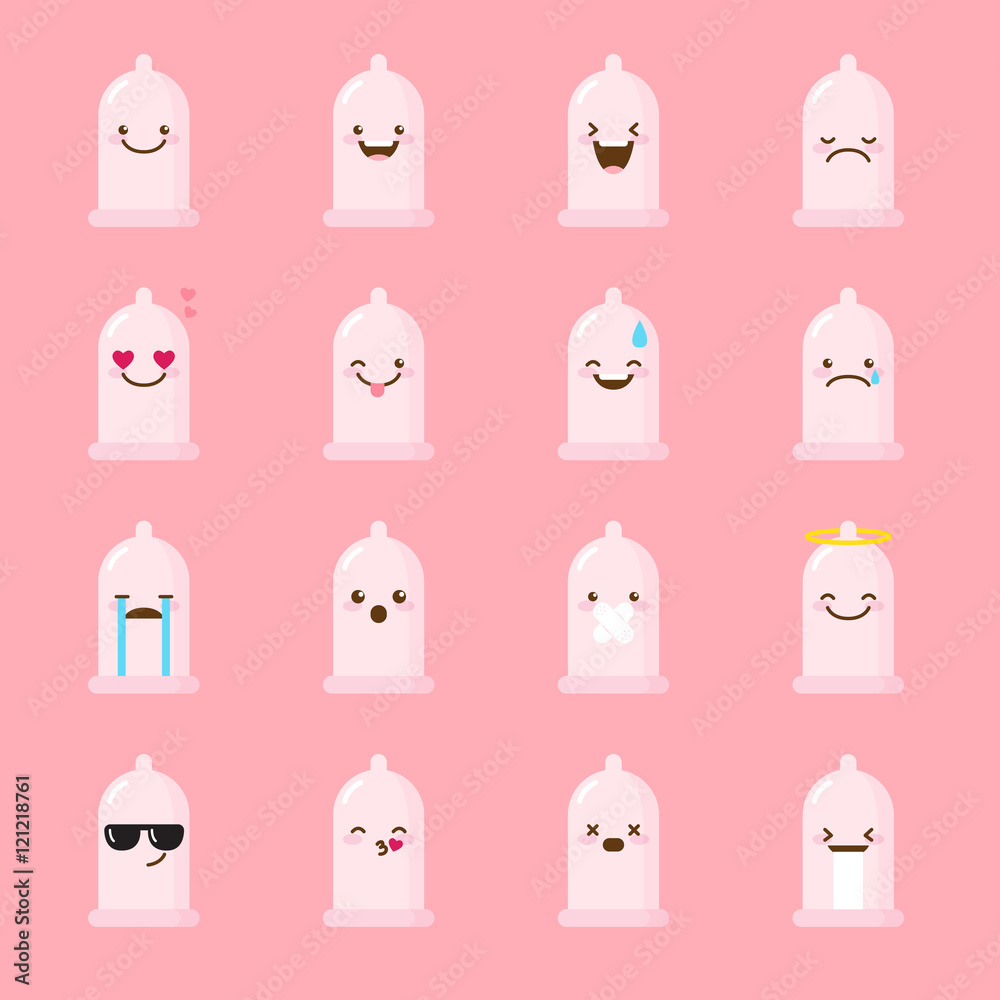 Photos Vector condom emoji set. Funny emoticons.