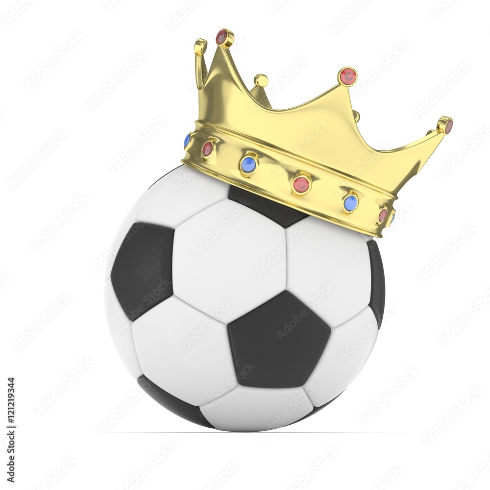 Soccer ball with golden crown on white background. 3D rendering. Stock ...