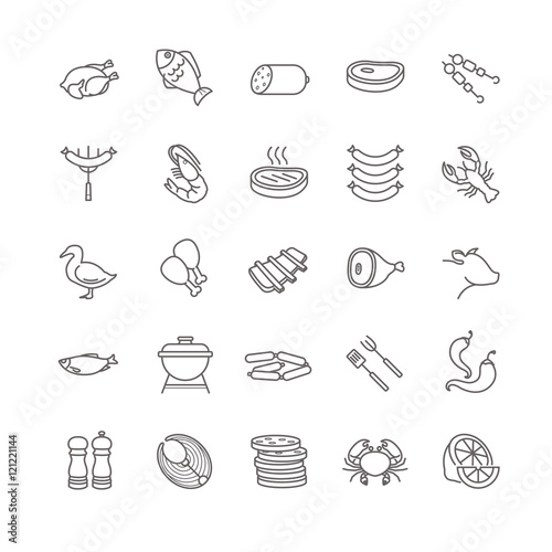 meat and fish vector icons