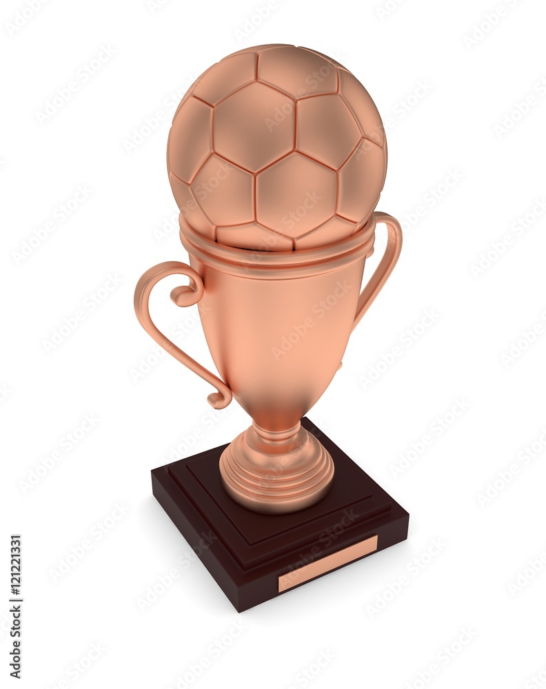 Bronze cup and bronze ball on white background. 3D rendering. Bronze cup and bronze ball on white background. 3D rendering.