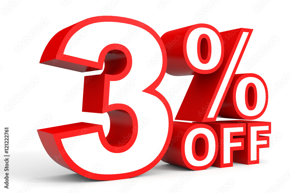 Discount 3 percent off. 3D illustration on white background. Discount 3 percent off. 3D illustration on white background.