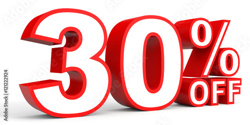 Discount 30 percent off. 3D illustration on white background.