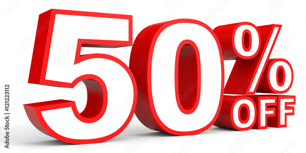 Discount 50 percent off. 3D illustration on white background. Discount 50 percent off. 3D illustration on white background.