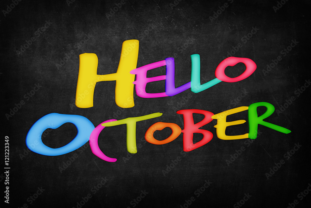 Hello October word on blackboard background Hello October word on blackboard background