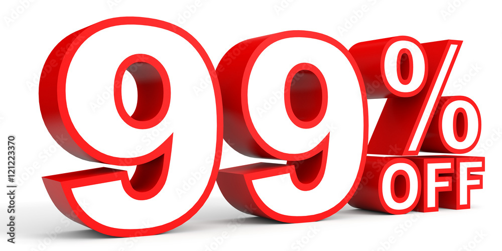 Discount 99 percent off. 3D illustration on white background. Discount 99 percent off. 3D illustration on white background.