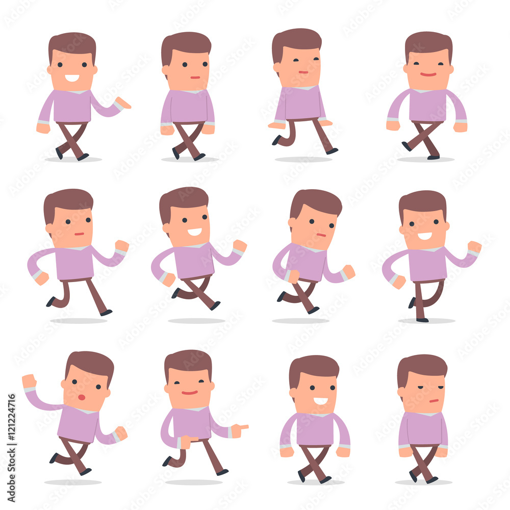 Set of Funny and Cheerful Character Stylist goes and runs poses Set of Funny and Cheerful Character Stylist goes and runs poses