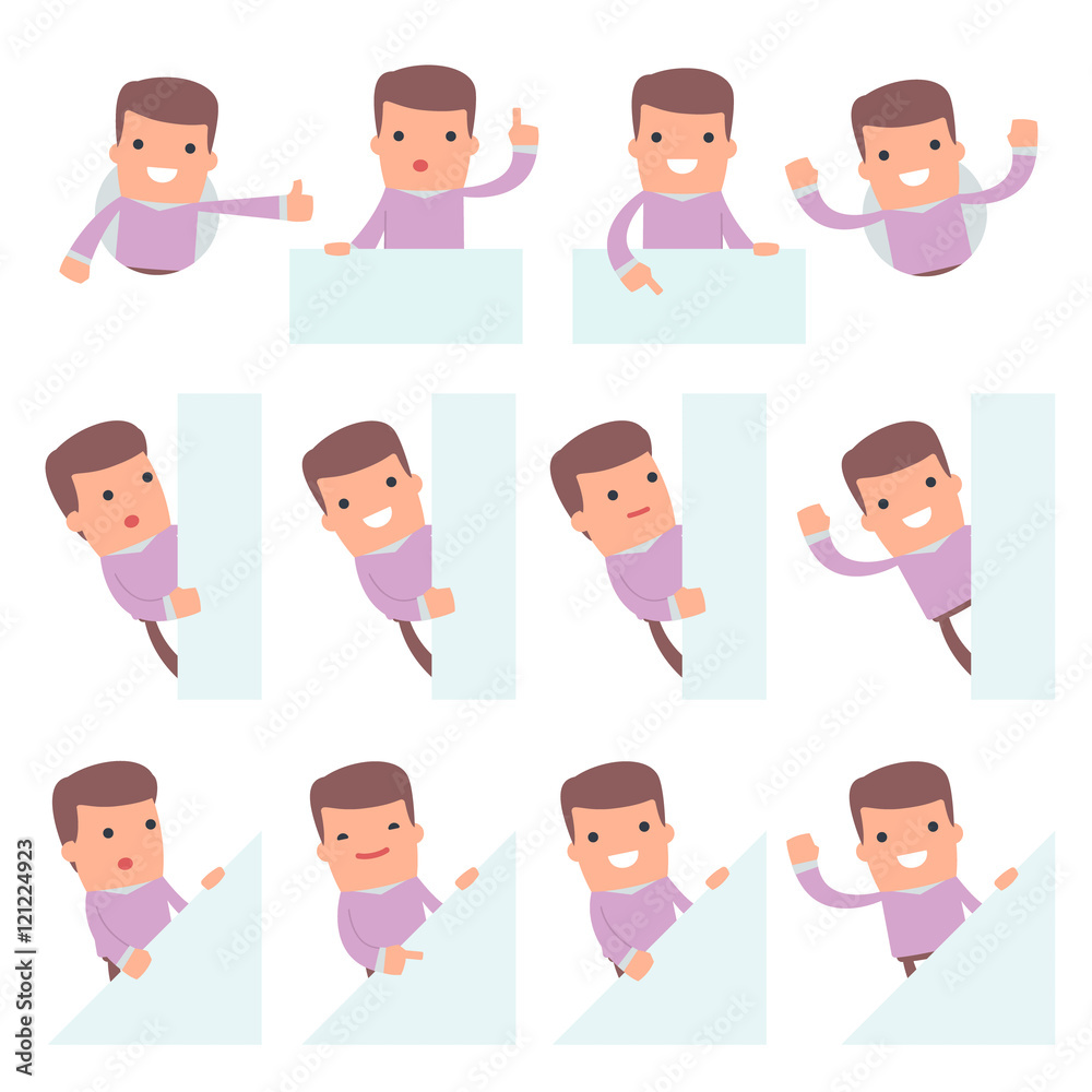 Set of Funny and Cheerful Character Stylist holds and interacts Set of Funny and Cheerful Character Stylist holds and interacts