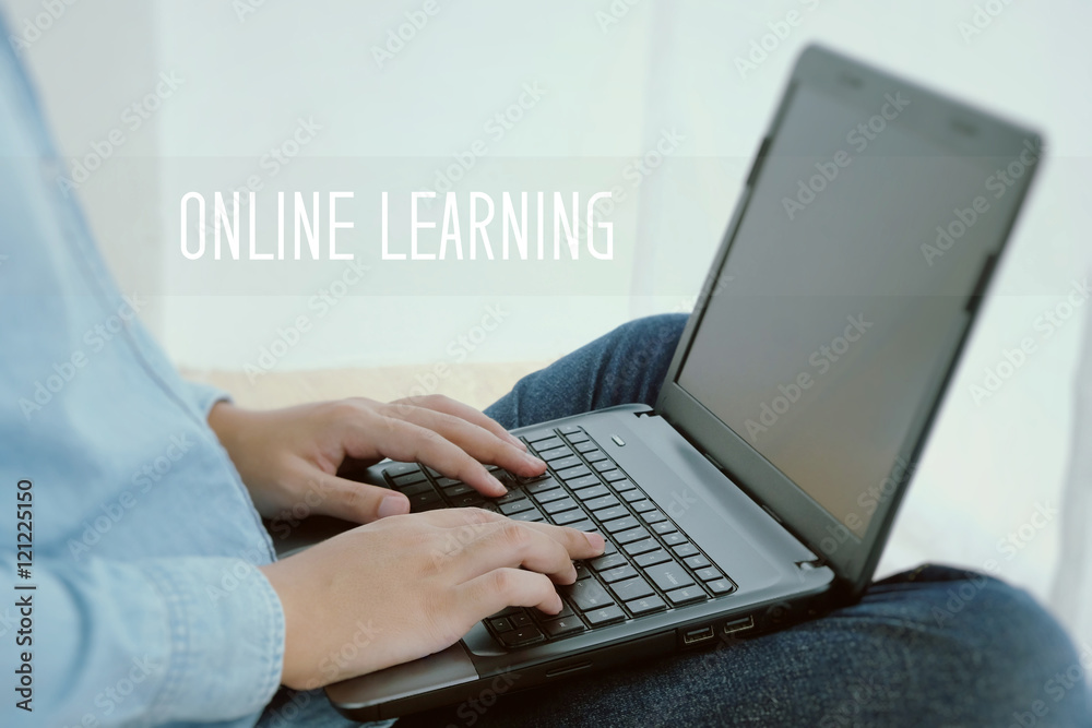 Man hand typing laptop and online learning word, e-learning Man hand typing laptop and online learning word, e-learning