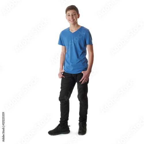 Cute teenager boy over white isolated background © exopixel