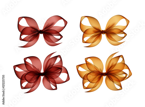 Set of Brown Yellow Transparent Gift Bows on White Background