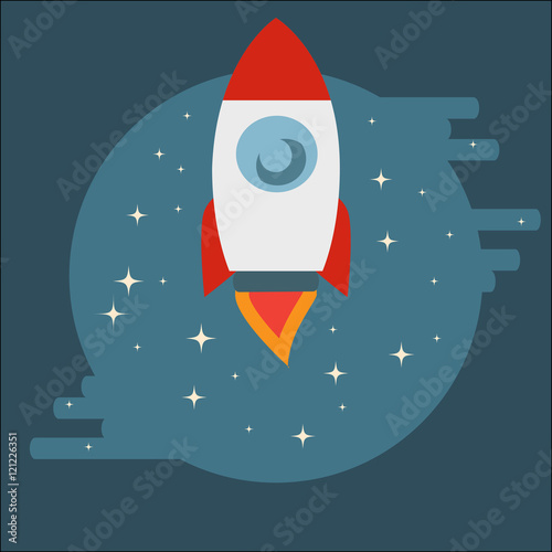 Space Shuttle Rocket in circle in flat style