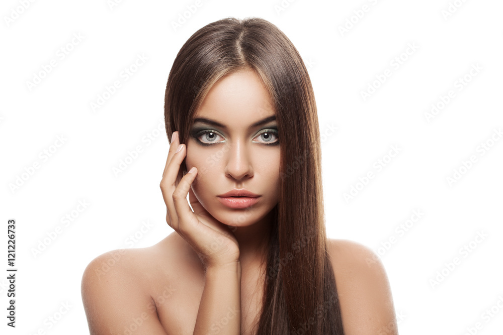 Beauty Woman With Healthy Brown Hair. Long Shiny Straight Hair. Beauty Woman With Healthy Brown Hair. Long Shiny Straight Hair.