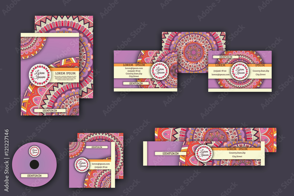 Obraz premium corporate identity vector templates set with mandala pattern ethnic elements