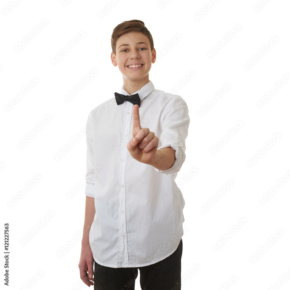 Cute teenager boy over white isolated background Cute teenager boy over white isolated background