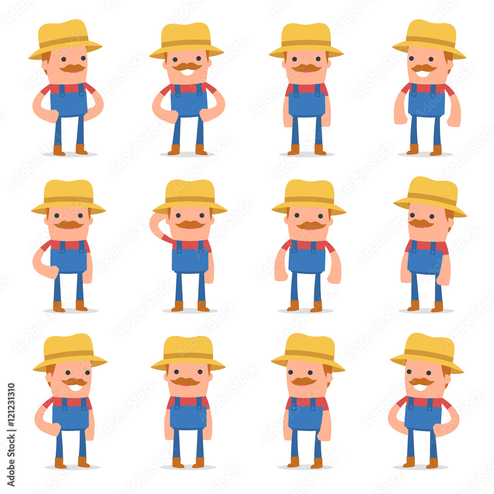 Set of Happy and Cheerful Character Farmer standing in relaxed p