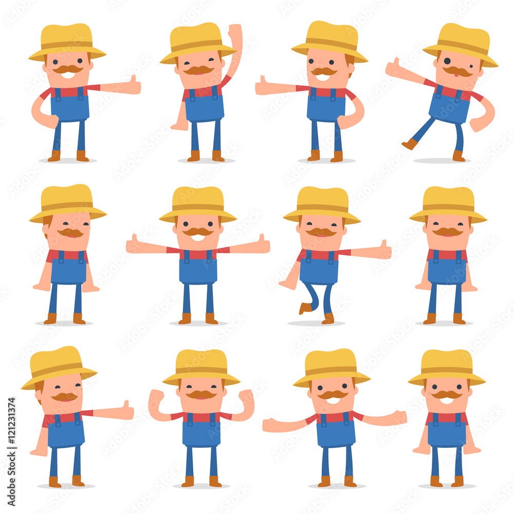 Set of Funny and Cheerful Character Farmer showing thumb up as a Set of Funny and Cheerful Character Farmer showing thumb up as a