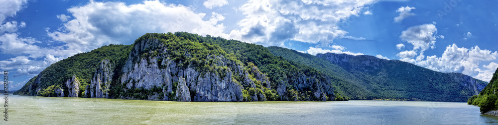 Spectacular view of Danube river flowing trough rocky mountains Spectacular view of Danube river flowing trough rocky mountains