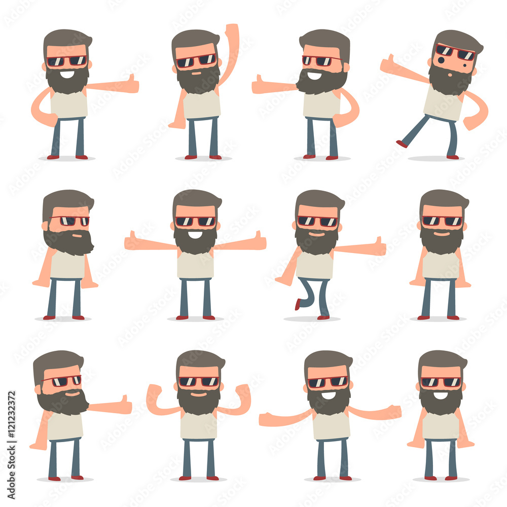 Set of Funny and Cheerful Character Hipster showing thumb up as Set of Funny and Cheerful Character Hipster showing thumb up as