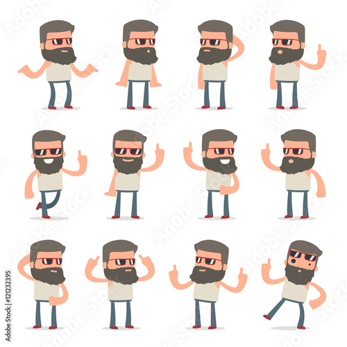 Set of Intelligent and Clever Character Hipster visited great id