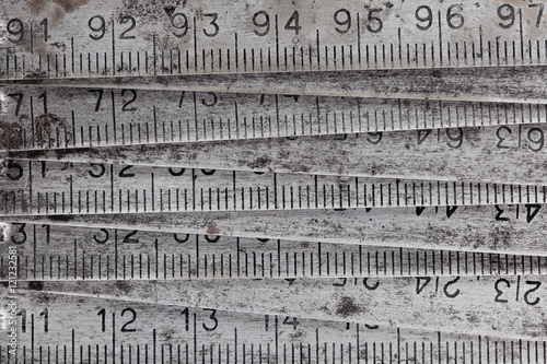 Old metal collapsible meter with numbers and a scale