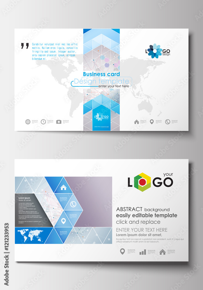 Business card templates. Cover design template, easy editable blank,  abstract flat layout. Molecule structure on blue. Science healthcare  background, medical vector. Stock Vector | Adobe Stock