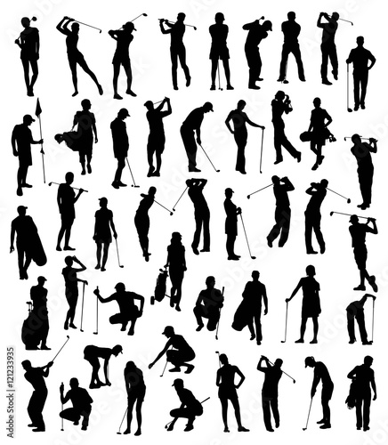 Golf Player Silhouettes Set, art vector design