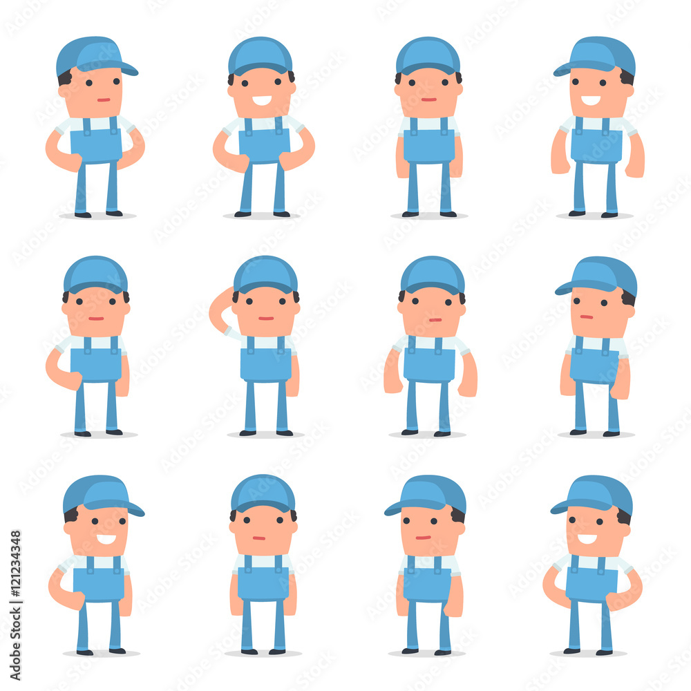 Set of Happy and Cheerful Character Repairman standing in relaxe Set of Happy and Cheerful Character Repairman standing in relaxe