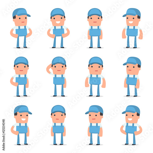 Set of Happy and Cheerful Character Repairman standing in relaxe
