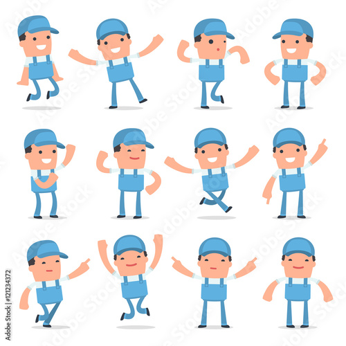 Set of Laughing and Joyful Character Repairman in celebrates and
