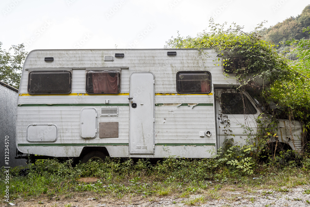 old broken abandoned camper found in Italy old broken abandoned camper found in Italy
