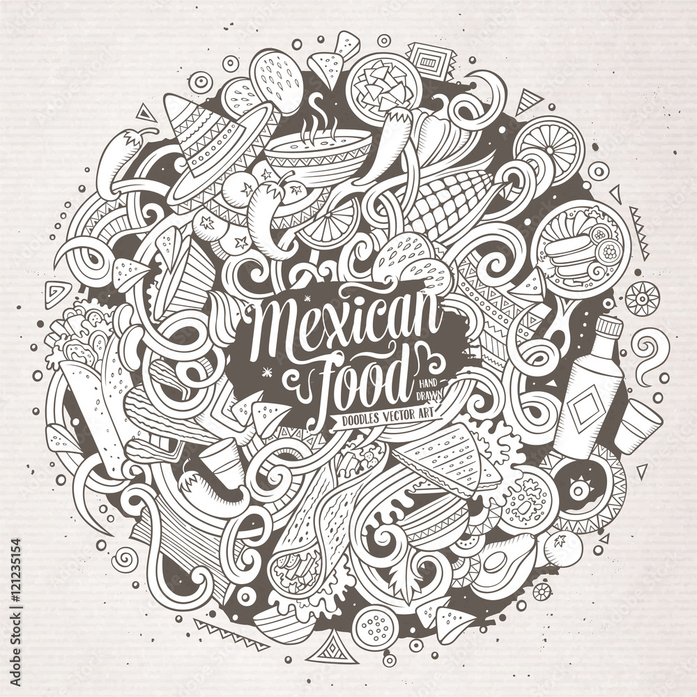 Cartoon cute doodles Mexican food illustration Cartoon cute doodles Mexican food illustration