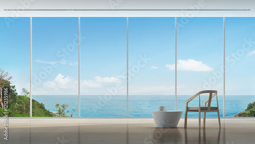 Coffee time in luxury sea view interior of modern home - 3d rendering