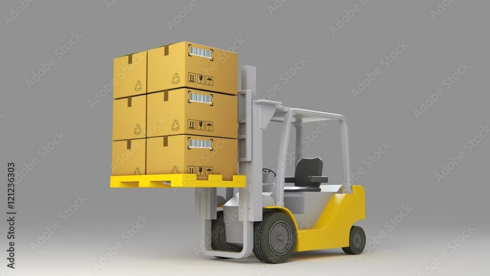 Forklift truck with boxes on pallet. Cargo. 3d for use in presentations ...