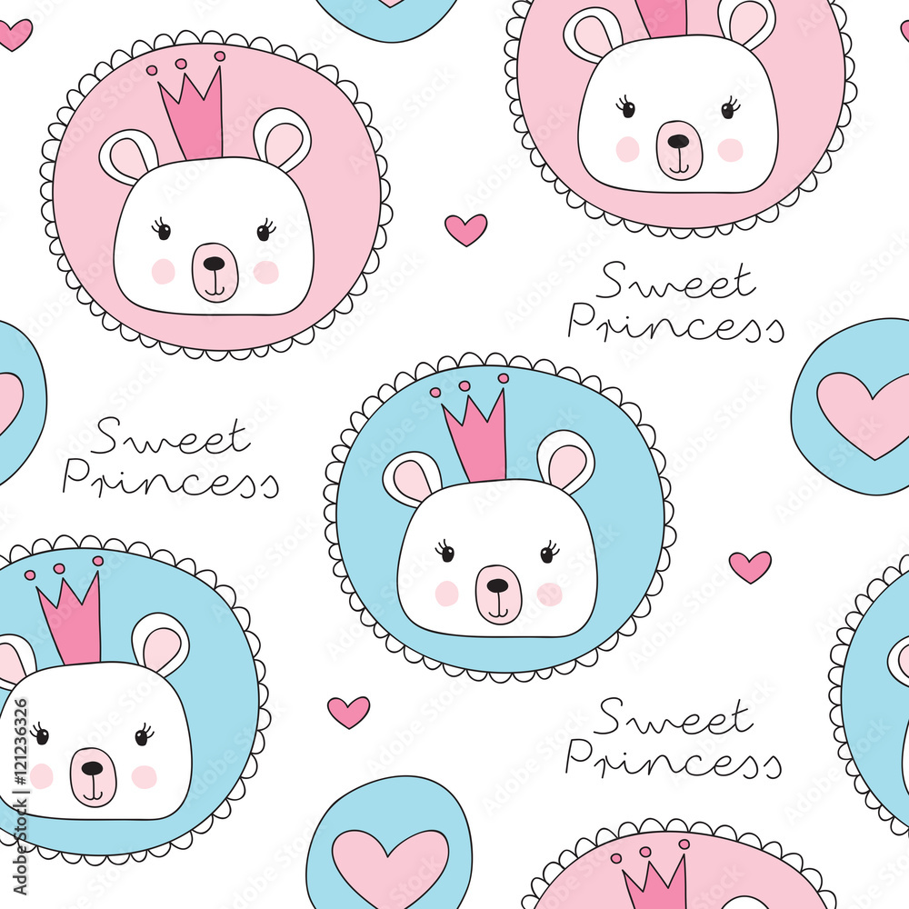 Fototapeta premium seamless sweet princess teddy bear pattern vector illustration