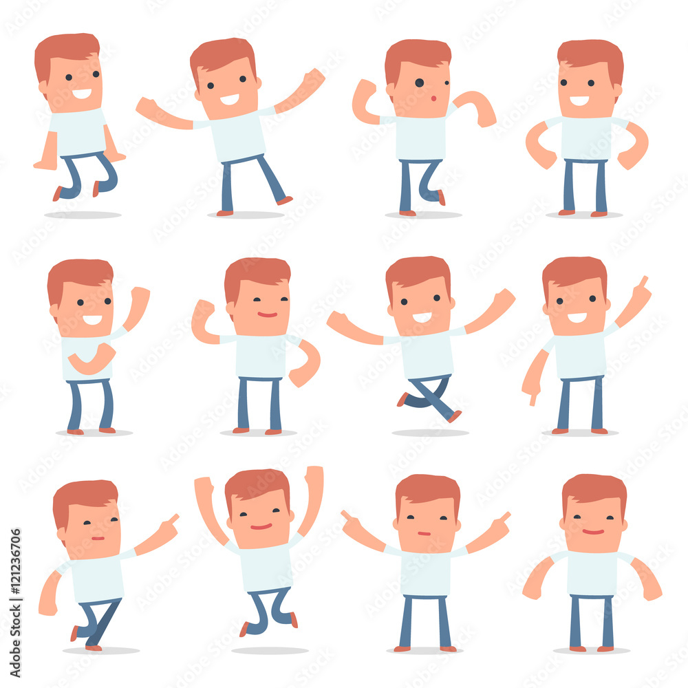 Set of Laughing and Joyful Character Casual Boy in celebrates an Set of Laughing and Joyful Character Casual Boy in celebrates an
