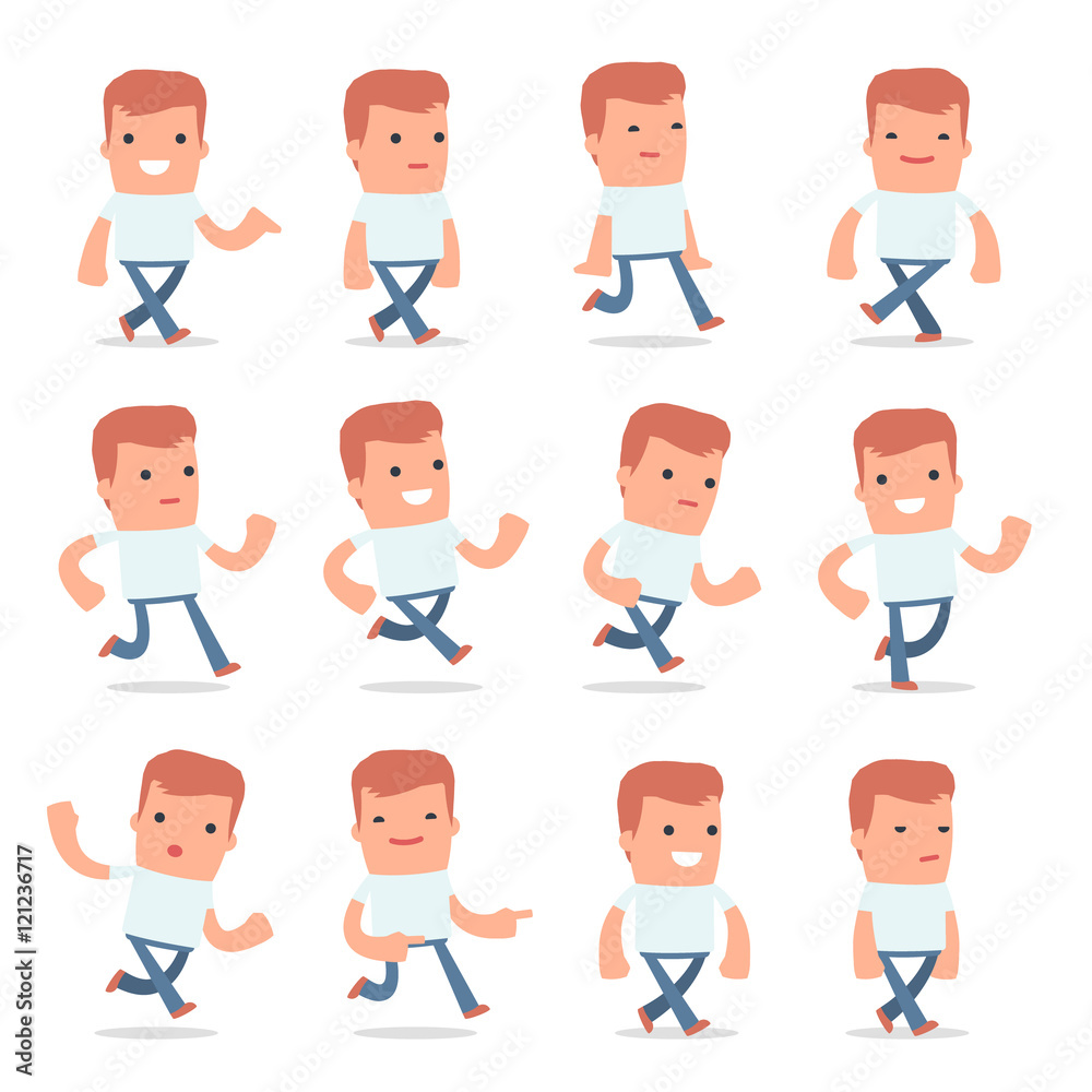 Set of Funny and Cheerful Character Casual Boy goes and runs pos Set of Funny and Cheerful Character Casual Boy goes and runs pos