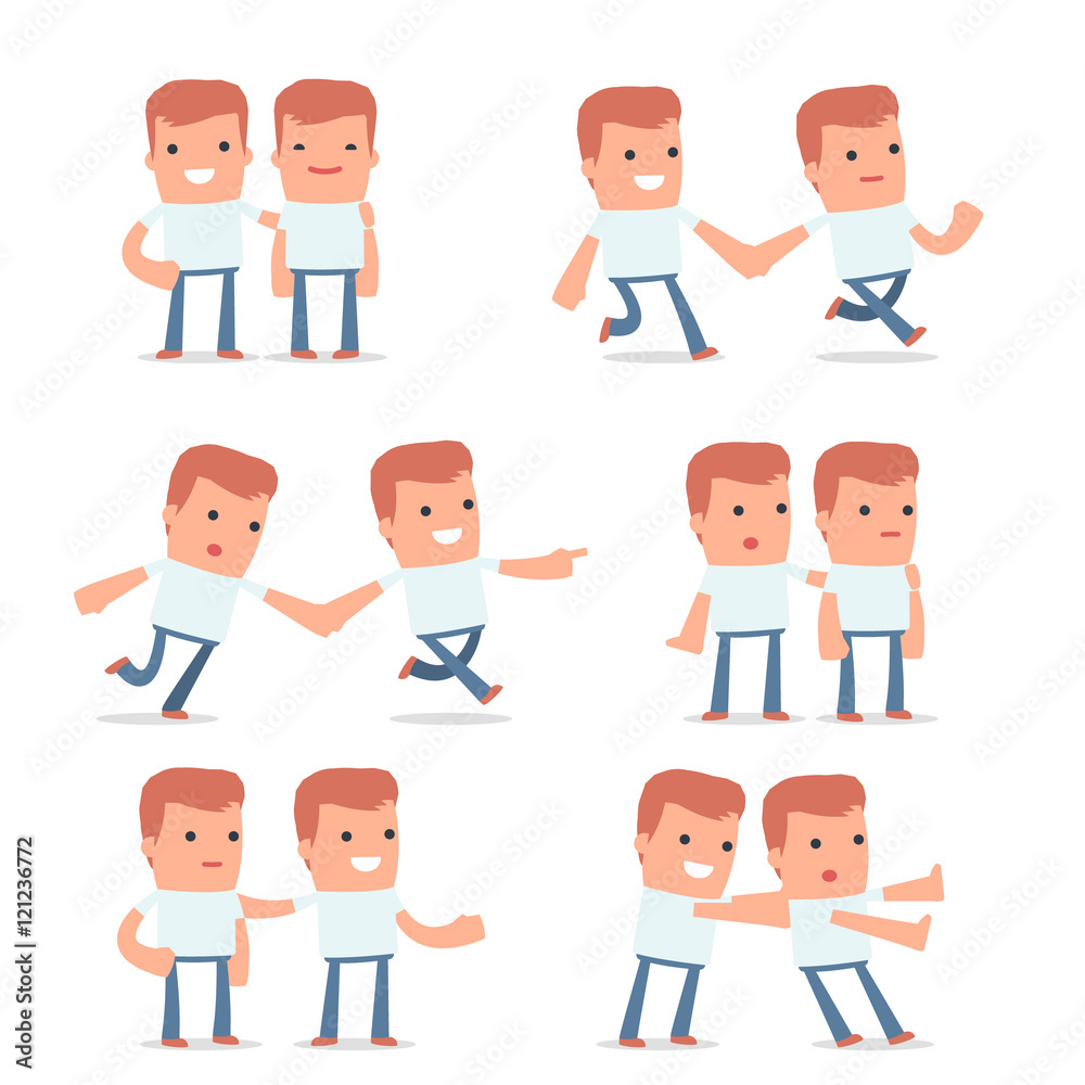 Set of Good and Careful Character Casual Boy in helps poses Set of Good and Careful Character Casual Boy in helps poses