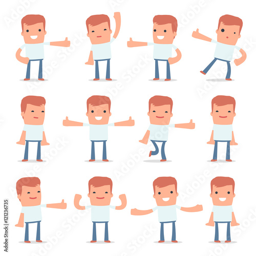 Set of Funny and Cheerful Character Casual Boy showing thumb up