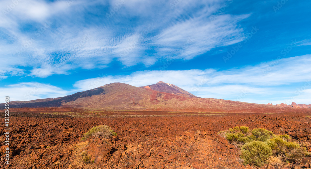 Volcanic mountain Teide and lava desert valley in Teide National Park, Tenerife, Canary Islands, Spain protected by unesco heritage site Volcanic mountain Teide and lava desert valley in Teide National Park, Tenerife, Canary Islands, Spain protected by unesco heritage site