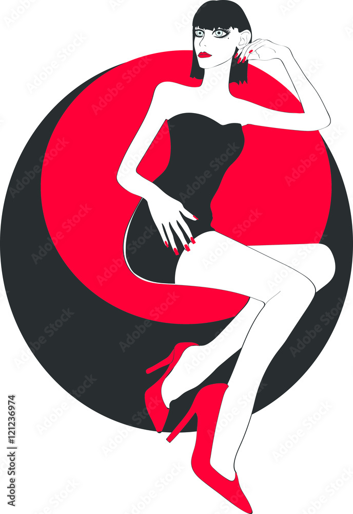 Glamorous lady with short bangs hair in cocktail black dress - S Glamorous lady with short bangs hair in cocktail black dress - S