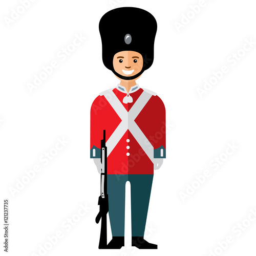 Vector British guardsman. Flat style colorful Cartoon illustration.