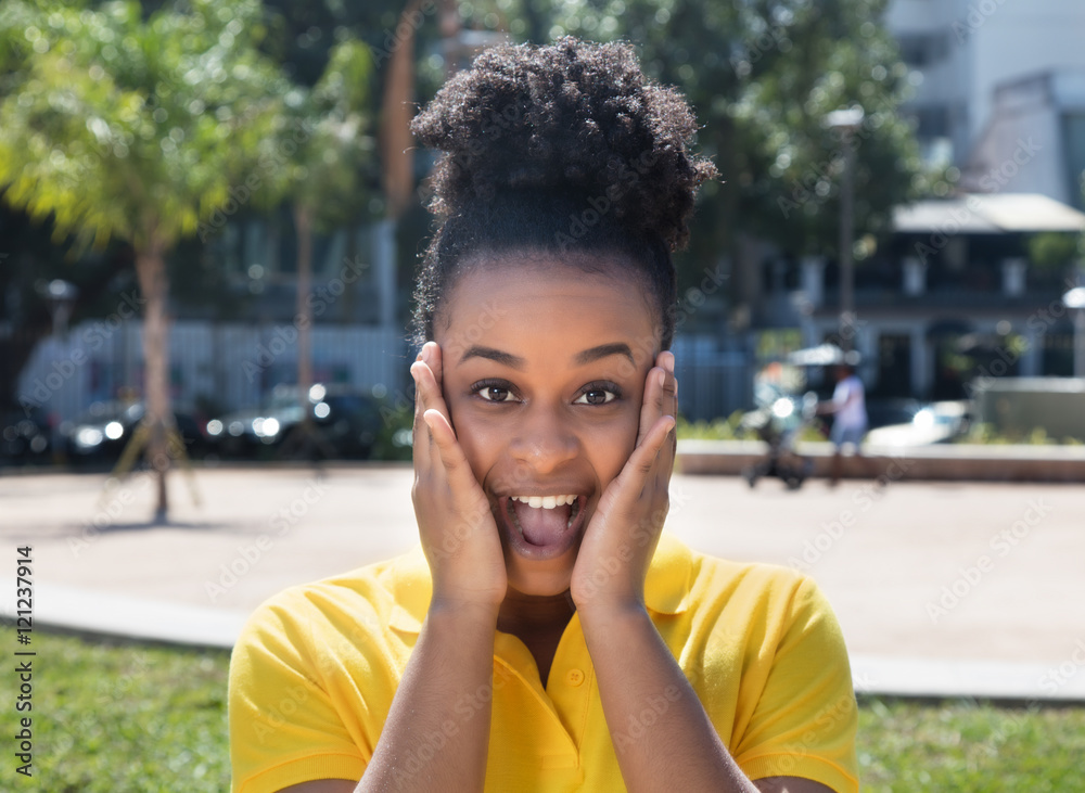 Fototapeta premium Woman with amazing hairstyle is surprised